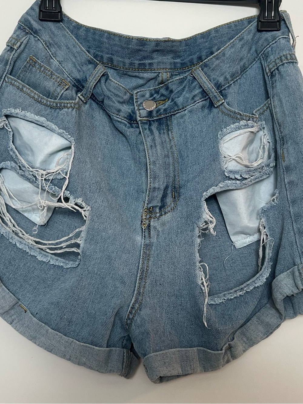 Light Wash Distressed Denim Shorts